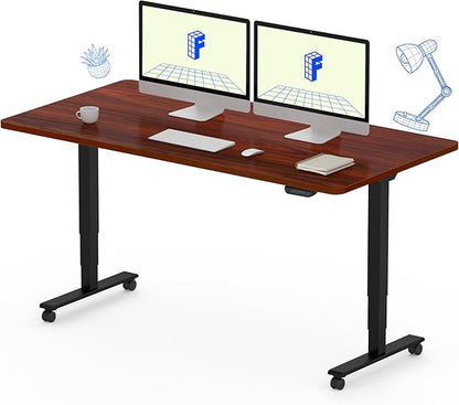 FLEXISPOT E6 MAX Dual Motor 55x28 Inch 3-Stage Heavy Duty Standing Desk, 330lbs Weight Capacity, Height Adjustable Desk w/Cable Management & Wheels (Seamless Mahogany Desktop + Black Frame)