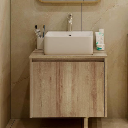 Bathroom Vanity with Sink,Bathroom Vanities， Natural Color Wall-Mounted Bathroom Vanity with Hidden Drawer