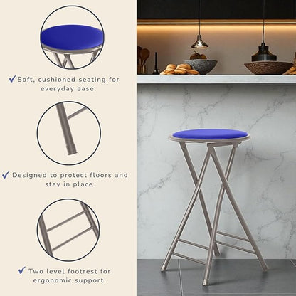 Lavish Home Folding Stool Set - Set of Four 24-Inch Padded Stools with 225lb Capacity for Kitchen, Dorm, or Rec Room - Portable Stools for Adults - Collapsible Sitting Stool Set for Seating (Blue)