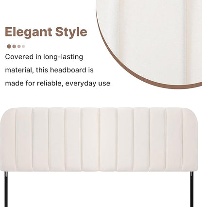 Upholstered Headboard - Striped Interval - Adjustable Height - Metal Legs - Bed Frame (Beige, King (U.S. Standard))