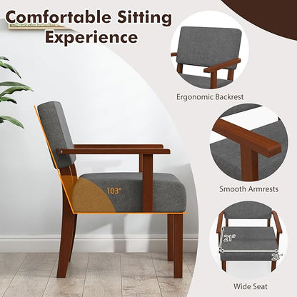 Giantex Modern Accent Chair Set of 2, Linen Living Room Arm Chair w/Soft Padded Seat & Backrest, Rubber Wood Frame, Mid Century Upholstered Reading Chair for Living Room, Bedroom, Reception, Grey
