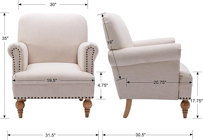 DM Furnitue Modern Accent Chair Comfy Arm Chairs Comfy Upholstered Lounge Chair Single Sofa Couch for Bedroom/Living Room, Cream