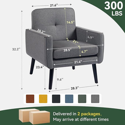 Accent Chair Set of 2, Fabric Modern Chair with Wooden Frame, Cozy Armchair Reading Chair with Comfy Back for Apartment, Living Room, Bedroom, Waiting Room, Small Space, Corner, Grey