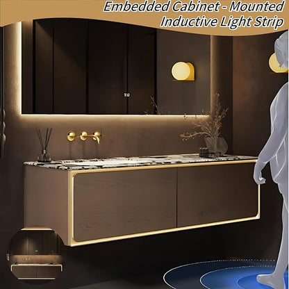 50IN Bathroom Vanity Set with a Single Sink - Embedded Sensor Light Strip & Large Capacity Floating Cabinet | Modern Bathroom Vanities with Defogging Mirror Surface & LED Lighting (Mirror Cabinet)