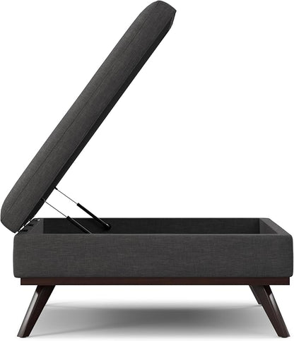 SIMPLIHOME Owen 40 inch Wide Mid Century Modern Square XL Coffee Table Storage Ottoman in Slate Grey Polyester Fabric, Assembled, for The Living Room, Entryway and Family Room