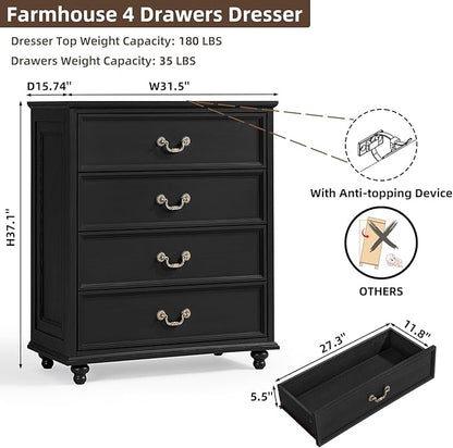 Bedroom Sets, 54" Wide 7 Drawers Dresser and 37" Tall 4 Drawers Dresser, Wooden 2 Piece Bedroom Furniture Set, Chest of Drawer for Bedroom, Home, Living Room, Hallway, Black