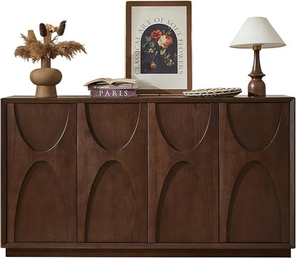 LKTART 59" Sideboard Buffet Cabinet Retro Accent Storage Cabinet with Magnetic Door Latches Adjustable Shelf for Living Room Kitchen(Walnut)