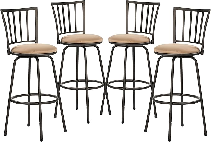 VECELO Barstools, Adjustable Counter Stools,Steel Bistro Pub Chairs,Bar Stools with 360 Degree Swivel Cushion Seat, Straight Line Backrest,Set of 4