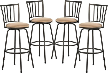 VECELO Barstools, Adjustable Counter Stools,Steel Bistro Pub Chairs,Bar Stools with 360 Degree Swivel Cushion Seat, Straight Line Backrest,Set of 4