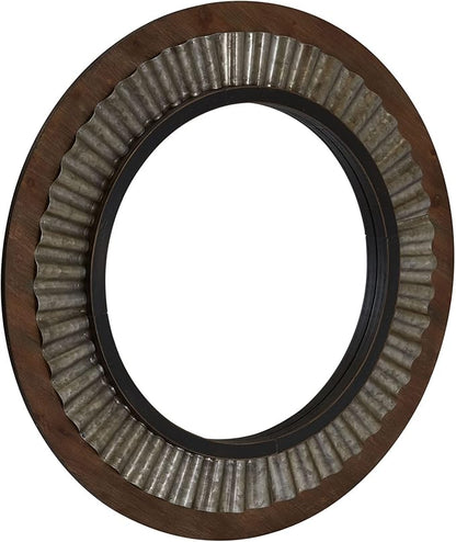 Household Essentials Household Essentials Wood Framed Sunburst Metal Mirror, Brown