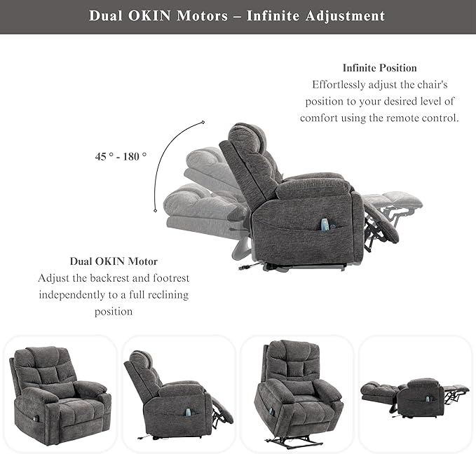 Power Lift Recliner for Elderly Adults, Dual Motor Lay Flat Lift Chair with Heat Massage, Cup Holder & Wireless Phone Charger, USB Type C Charging, Big Tall 400 lbs