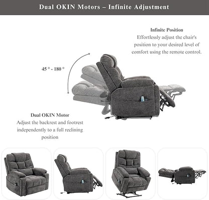 Power Lift Recliner for Elderly Adults, Dual Motor Lay Flat Lift Chair with Heat Massage, Cup Holder & Wireless Phone Charger, USB Type C Charging, Big Tall 400 lbs