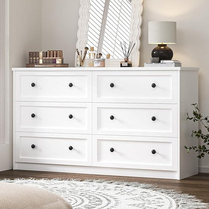 CHUWELL White Dresser for Bedroom, 55.1" Wide Dressers & Chests of Drawers with Large Capacity Storage, 6 Drawer Dresser for Bedroom