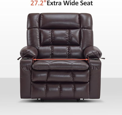 MCombo Dual Motor Power Lift Recliner Chair for Elderly, Lay Flat Lift Chair with Heat and Massage, Extra Wide Lift Recliner for Big People, Cup Holders, Faux Leather R7897 (Dark Brown, Medium-Wide)