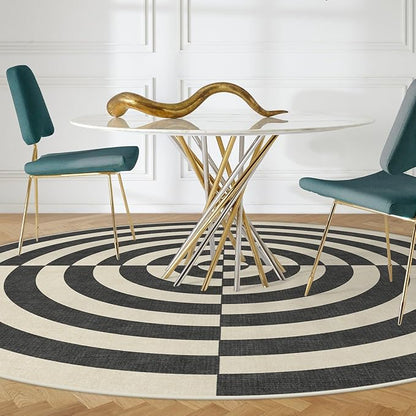RUGGABLE x Jonathan Adler Machine Washable Modern Area Rug – Op Art Charcoal 8 ft Round, Stain-Resistant, Non-Slip – Large Rugs for Living Room, Bedroom, Hallway, Entryway & Office–with Standard Pad