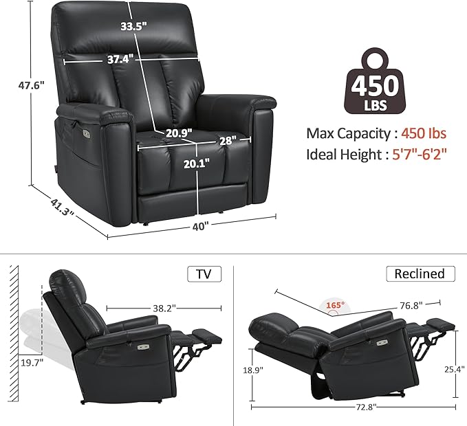 MCombo Heavy Duty Lift Chair for Elderly, Extra Wide Dual Motor Power Lift Recliner 450lbs with Hidden Cup Holders, USB Charging, Breathable Faux Leather R7777 (Black)