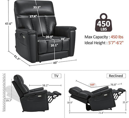 MCombo Heavy Duty Lift Chair for Elderly, Extra Wide Dual Motor Power Lift Recliner 450lbs with Hidden Cup Holders, USB Charging, Breathable Faux Leather R7777 (Black)