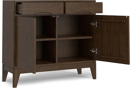 SIMPLIHOME Harper Solid Hardwood 40 inch Wide Mid Century Modern Entryway Storage Cabinet in Walnut Brown for The Living Room, Entryway and Family Room