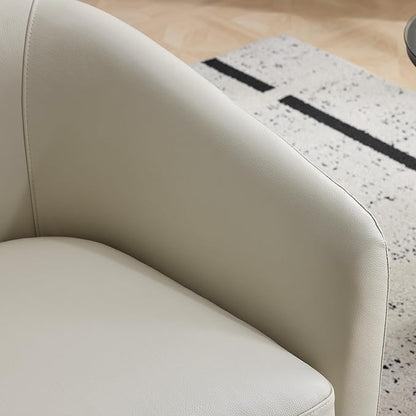 AEDI Genuine Leather Swivel Accent Chair with Solid Wood Base, Upholstered Barrel Armchair for Living Room, Modern Small Club Chair,Light Gray