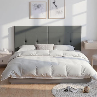 Queen Headboard Only with Adjustable Metal Legs, Faux Leather Upholstered Headboard Queen Size, Modern Stylish Headboard with Sunken Dot Design, Sturdy Bed Headboard for Bedroom, Gray