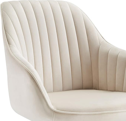Zouron Mid Century Modern Swivel Accent Chair with Gold Metal Legs, Upholstered Swivel Chair No Wheels, Side Accent Arm Chair Vanity Chair for Small Space Home Office Living Room Bedroom, Off White