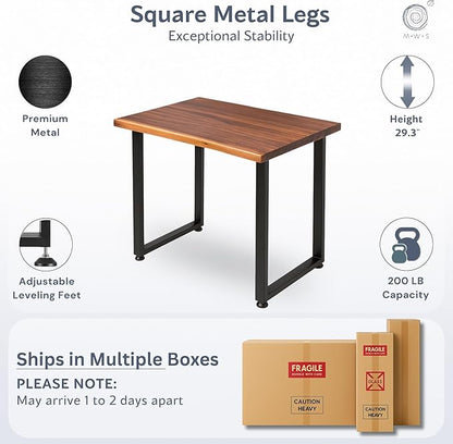 Small Solid Walnut Wood Computer Desk – 38” x 25” Live Edge Wooden Home Office Desk with Sturdy Metal Legs – Handmade Real Wood Table for Work, Study, or Gaming