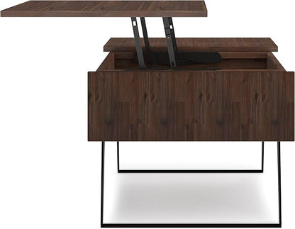 SIMPLIHOME Lowry Lift Top Coffee Table - 48 inch Wide Solid Acacia Wood and Metal Living Room Table in Distressed Charcoal Brown, Modern Industrial Cocktail Table with Hidden Storage and Open Shelf
