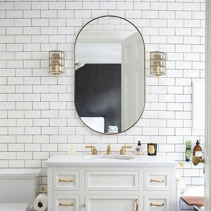 Andy Star Brass Oval Mirror, 24x40 Inch Bathroom Mirror Gold, Brass Vanity Mirror, Pill Shaped Mirrors Gold Metal Frame Stainless Steel 1’’ Deep Hang Vertically & Horizontally