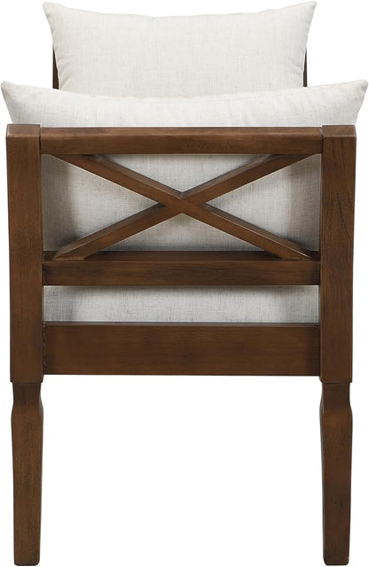Christopher Knight Home Viko Farmhouse Wooden Living Room Ottoman Bench with Cross-back Detail, Upholstered End of Bed Ottoman with Armrest, Long Entryway Bench, Long Seating for Bedroom, Beige+Walnut