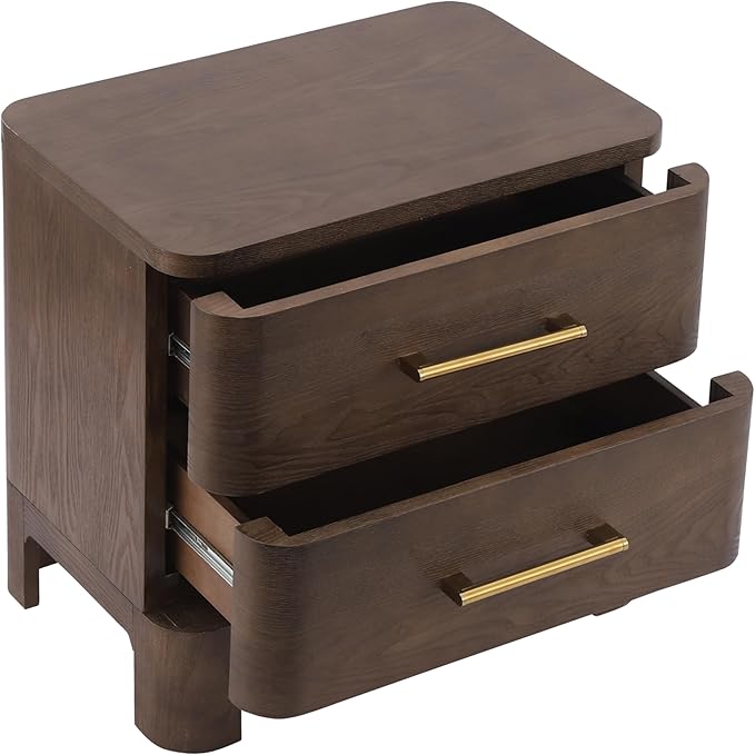 Christopher Knight Home Egbert Modern Nightstand with Drawers, Wooden Small Night Stand with Rounded Corners Design, Bedside Table/End Table for Bedroom, Multipurpose Storage Cabinet, Brown