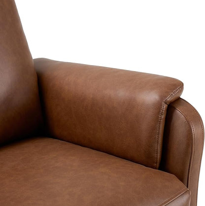 COLAMY Leather Swivel Recliner Chair with Footrest, Rocker Recliner High Back with Double-Layer Cushion, Glider Recliner for Nursery & Living Room, Bedroom, Cocoa