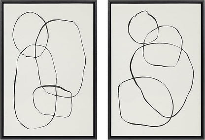 Kate and Laurel Sylvie Modern Circles and Going in Circles Framed Linen Textured Canvas Wall Art Set by Teju Reval of SnazzyHues, 2 Piece 23x33 Black, Decorative Abstract Art Prints for Wall