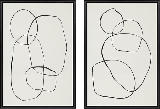 Kate and Laurel Sylvie Modern Circles and Going in Circles Framed Linen Textured Canvas Wall Art Set by Teju Reval of SnazzyHues, 2 Piece 23x33 Black, Decorative Abstract Art Prints for Wall