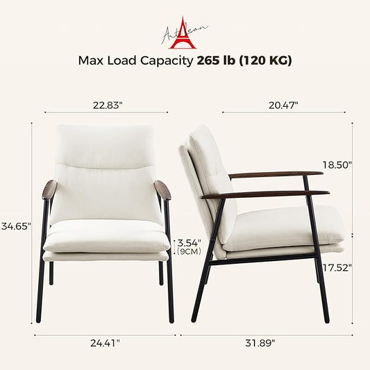 Art Leon Accent Chair- Mid Century Modern Accent Chairs Upholstered Fabric Reading Bedroom Chair Side Sitting Chair with Metal Frame Armchairs for Living Room, Bedroom, Guest Room Beige