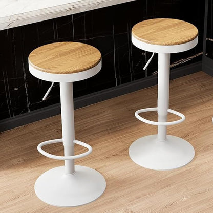 Kidol & Shellder Bar Stools Set of 2 White Round Adjustable Swivel Barstools Modern Backless Bar Chairs Wooden Seat Counter Height Stools Armless for Kitchen Island, Cafe, Dining Room