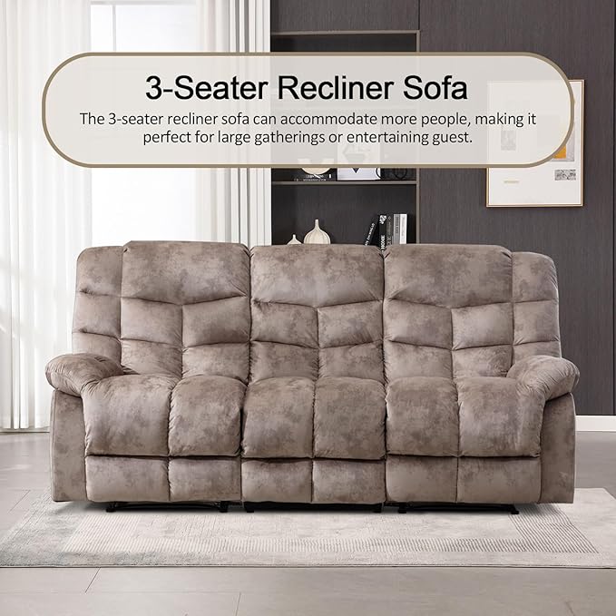 CANMOV Manual Recliner Sofa Set,2 Pieces Sofa Furniture Set for Living Room, Manual Reclining Loveseat and Recliner Sofa with Overstuffed Arms for Living Room, Bedroom, Light Brown (2+3)