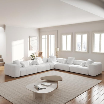 JACH V-Shaped Modular Sectional Sofas for Living Room, Modern Cloud Couch, Mid Century Modern Modular Sofa, Cozy Sleeper Sofa for Living Room (Linen Fabric, White)