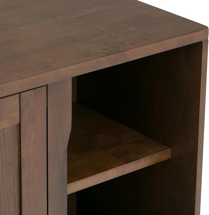 SIMPLIHOME Harper SOLID WOOD 30 inch Wide Mid Century Modern Low Storage Cabinet in Walnut Brown, with Large Space Behind 2 Sliding Notched Handle Doors with 2 Adjustable Shelves