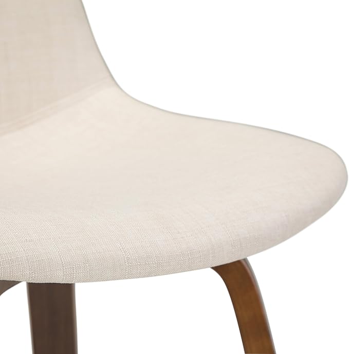 SIMPLIHOME Randolph Counter Stools (Set of 2) - 28 Inch Seat Height Upholstered Bentwood Kitchen Seats in Natural Linen Look Fabric, Mid Century Modern Seating with Curved Backrest and Chrome Footrest