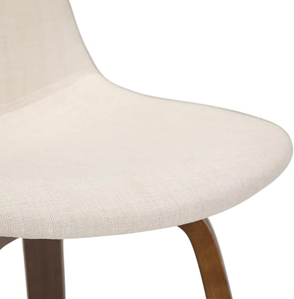SIMPLIHOME Randolph Counter Stools (Set of 2) - 28 Inch Seat Height Upholstered Bentwood Kitchen Seats in Natural Linen Look Fabric, Mid Century Modern Seating with Curved Backrest and Chrome Footrest