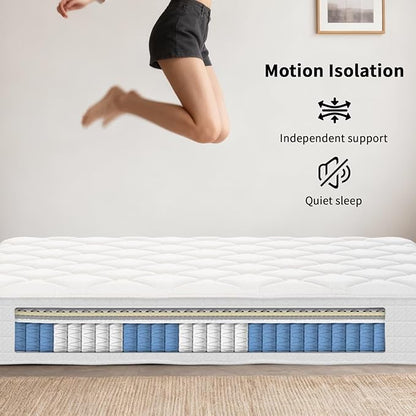 Queen Mattress, 14 Inch Hybrid Memory Foam Mattress in a Box, Cooling Gel for Pressure Relief & Back Pain Support, CertiPUR-US Certified, Medium Firm Bed, Fiberglass Free, Breathable Comfort Sleep