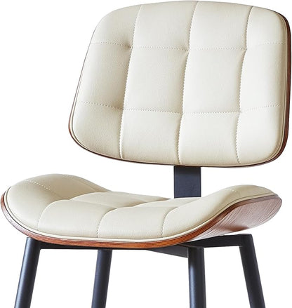 Mid Century Modern Bar Stools Set of 2 for Kitchen Island,Upholstered Beige Faux Leather Counter Height stools,26 Inch Counter stools with Walnut Grain Back