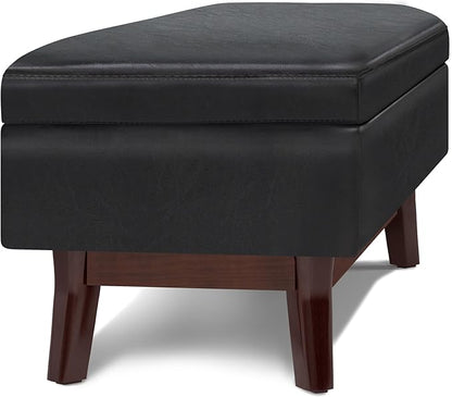 SIMPLIHOME Owen 48 inch Wide Mid Century Modern Rectangle Rectangular Storage Ottoman in Midnight Black Vegan Faux Leather, Assembled, for the Living Room, Entryway and Family Room