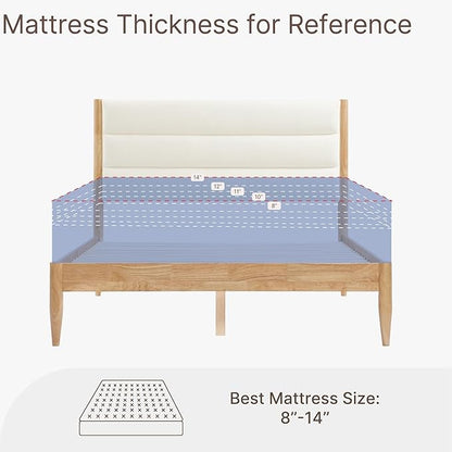 Wood Bed Frame with Headboard Upholstered Platform Mattress Foundation,Strong Wooden Slat Support,No Box Spring Needed