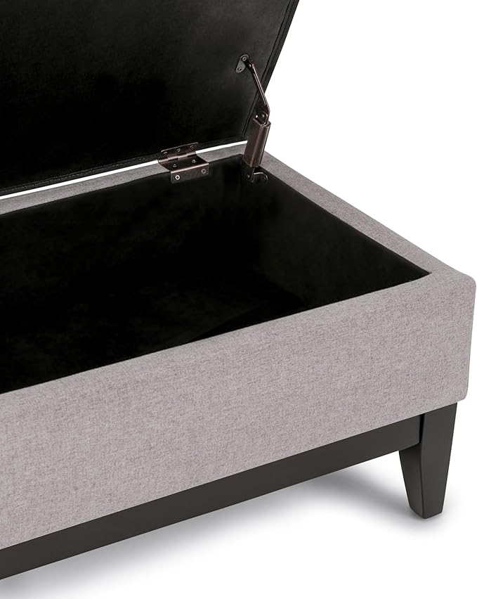SIMPLIHOME Oregon 42 inch Wide Contemporary Rectangle Storage Ottoman Bench with Tray in Cloud Grey Linen Look Fabric, Assembled, For the Living Room, Entryway and Family Room