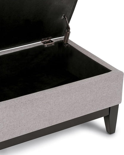 SIMPLIHOME Oregon 42 inch Wide Contemporary Rectangle Storage Ottoman Bench with Tray in Cloud Grey Linen Look Fabric, Assembled, For the Living Room, Entryway and Family Room
