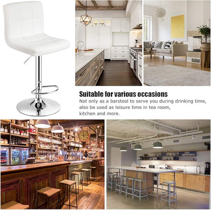 COSTWAY Bar Stool, Modern Swivel Adjustable Height PU Leather Barstools with Back, Square Armless Counter Height Bar Chair for Kitchen Island Dining Living Bistro Pub Counter, White