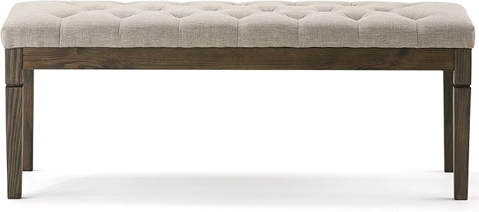 SIMPLIHOME Waverly 48 inch Wide Traditional Rectangle Tufted Ottoman Bench in Natural Linen Look Fabric, Assembled, For the Living Room and Bedroom