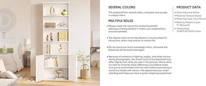 Bookshelf, 6-Tier Floor Bookcase with 2 Bottom Doors, 9.29"x23.62"x70.86", Storage Cabinet Bookshelves for Home Office, Living Room, Bedroom-White