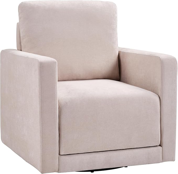 INZOY Swivel Accent Chair, Comfy 360° Swivel Chair with Hidden Storage, Upholstered Chenille Square Chair for Living Room Bedroom Small Spaces, Fully Assembled, Beige
